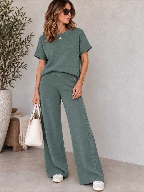 Zenana Outfitters Pants - Zenana Premium Viscose Blend Ash Jade Knit Pants Set NWOT